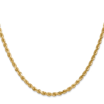 26 Inch 10K Yellow Gold 3mm Diamond Cut Rope Chain Necklace