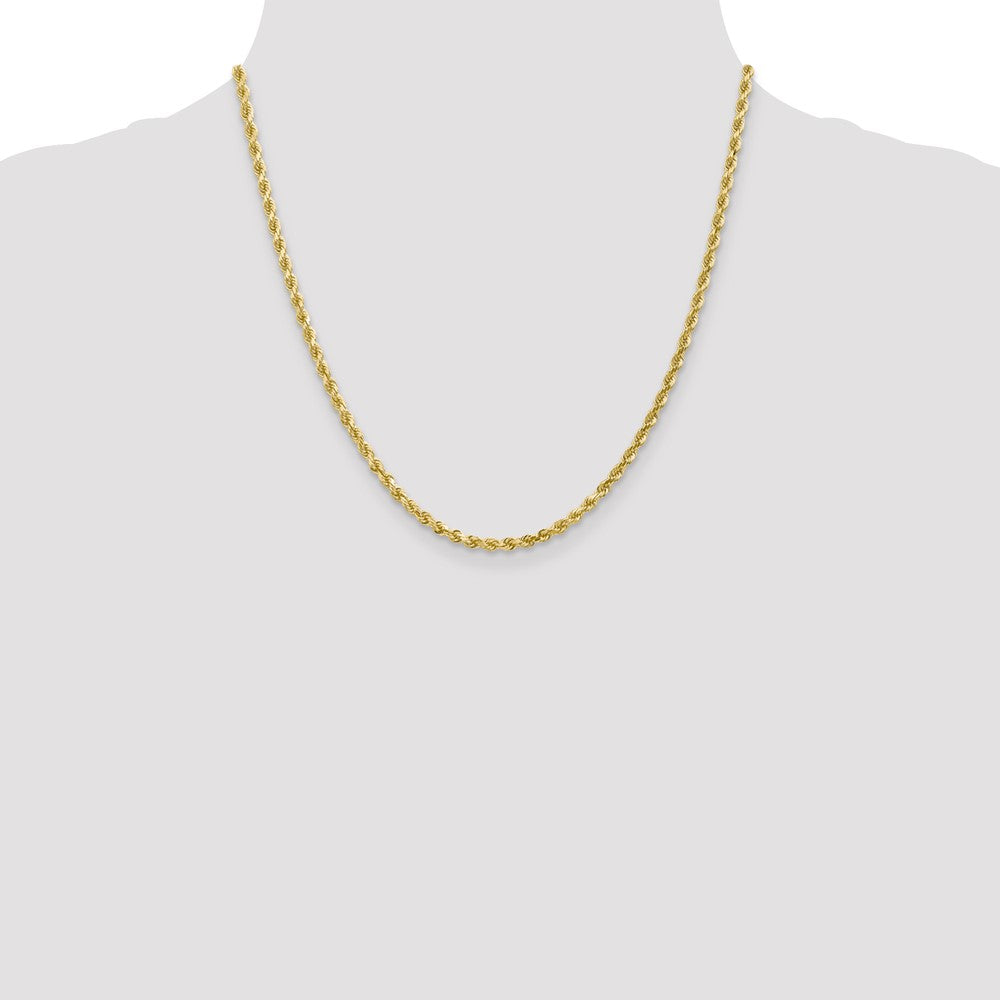 20 Inch 10K 3mm Diamond-Cut Rope Chain Necklace