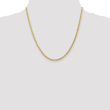 20 Inch 10K 3mm Diamond-Cut Rope Chain Necklace