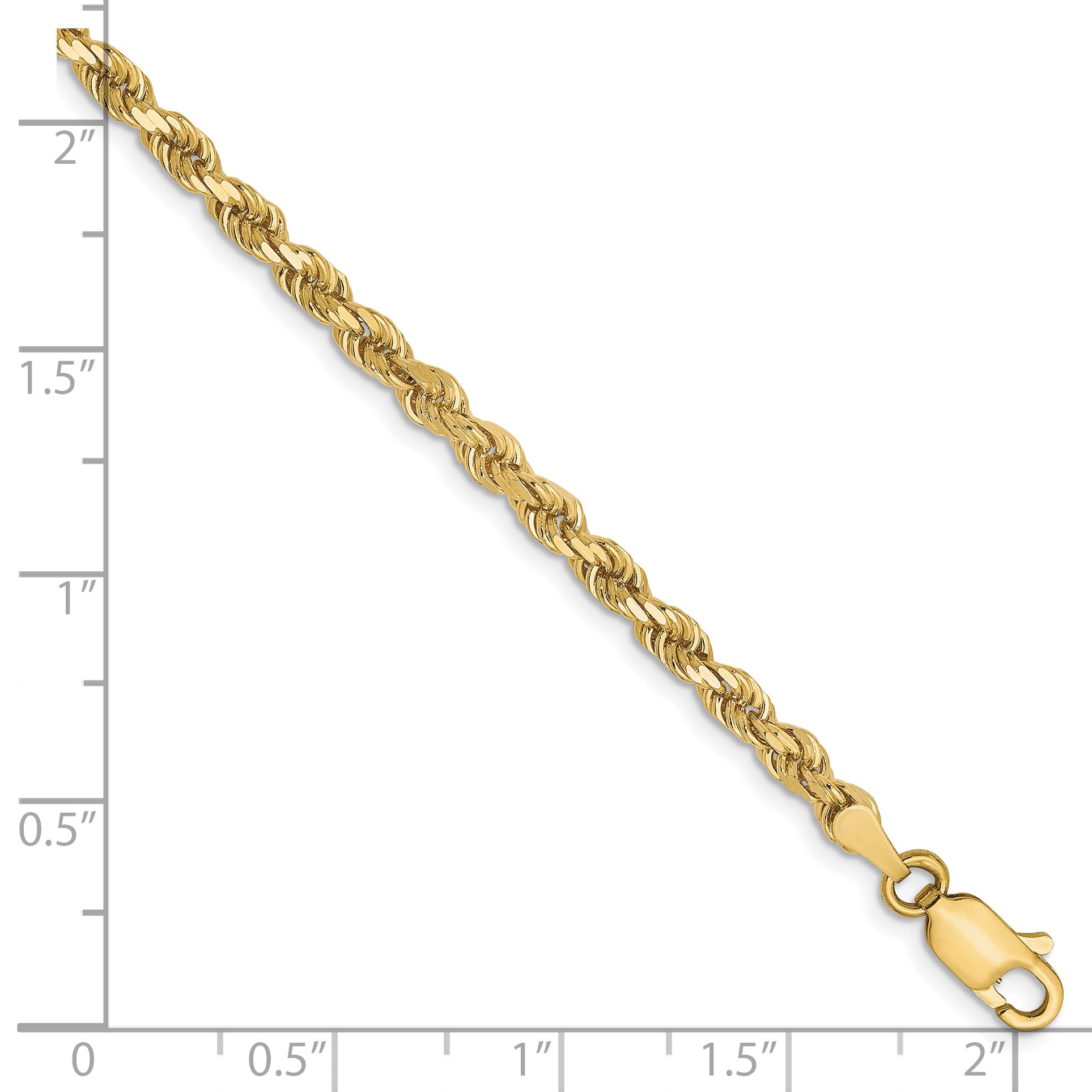 7 Inch 10K Yellow Gold 3mm Diamond Cut Rope Chain Bracelet