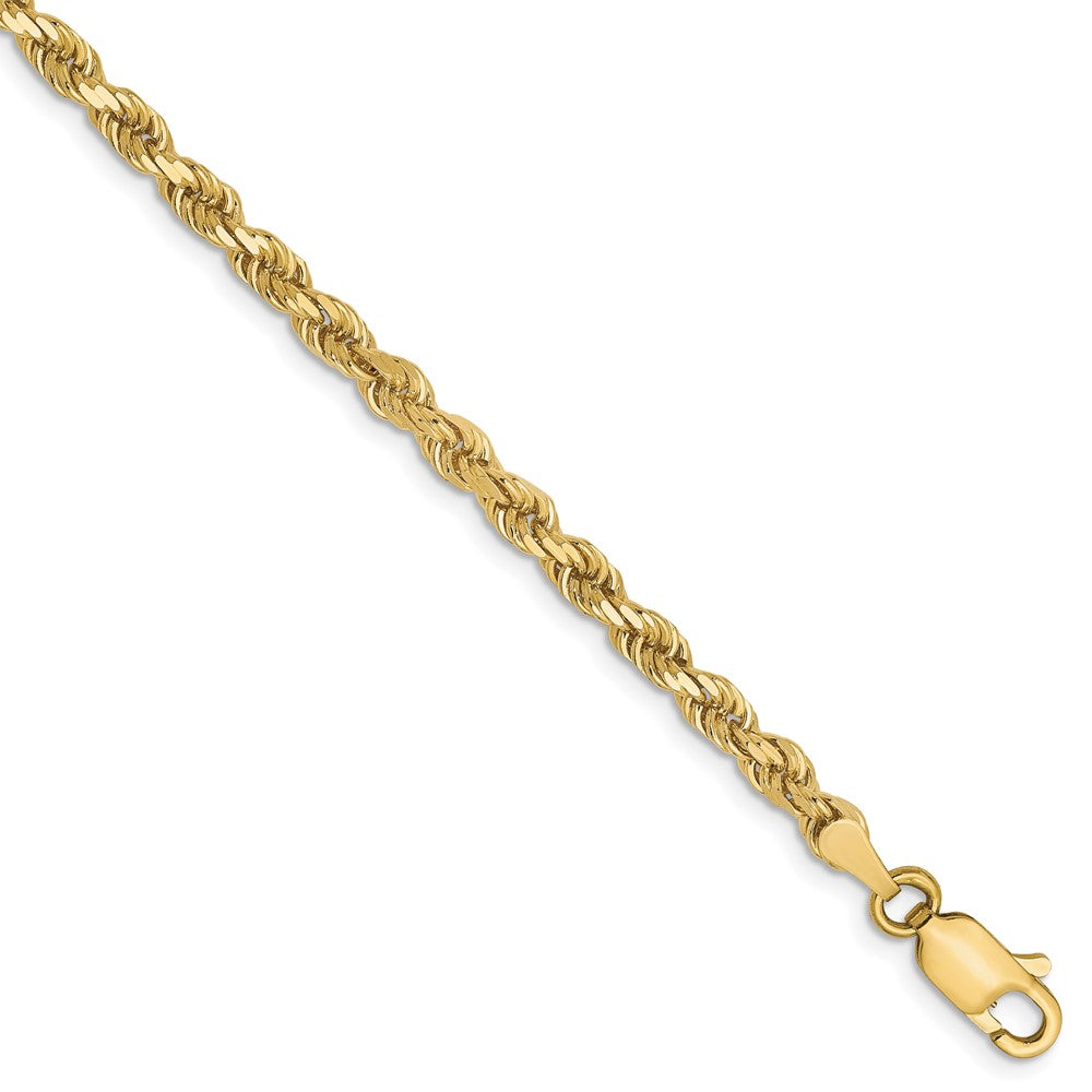 7 Inch 10K Yellow Gold 3mm Diamond Cut Rope Chain Bracelet