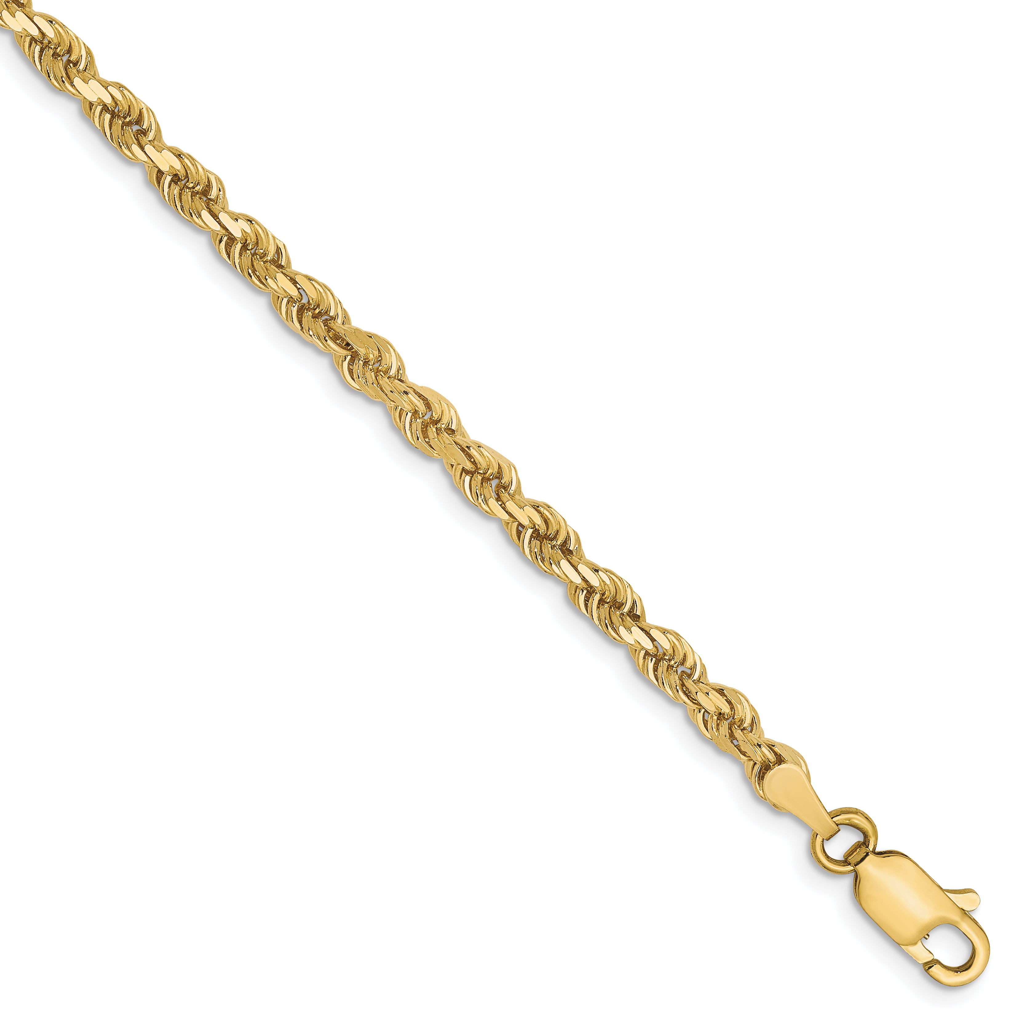 7 Inch 10K Yellow Gold 3mm Diamond Cut Rope Chain Bracelet