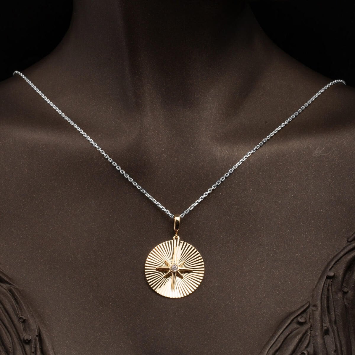 14K Yellow Gold Sparkling North Star Cubic Zirconia Pendant