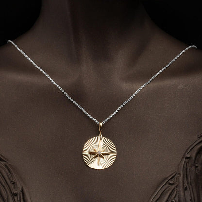 14K Yellow Gold Sparkling North Star Cubic Zirconia Pendant