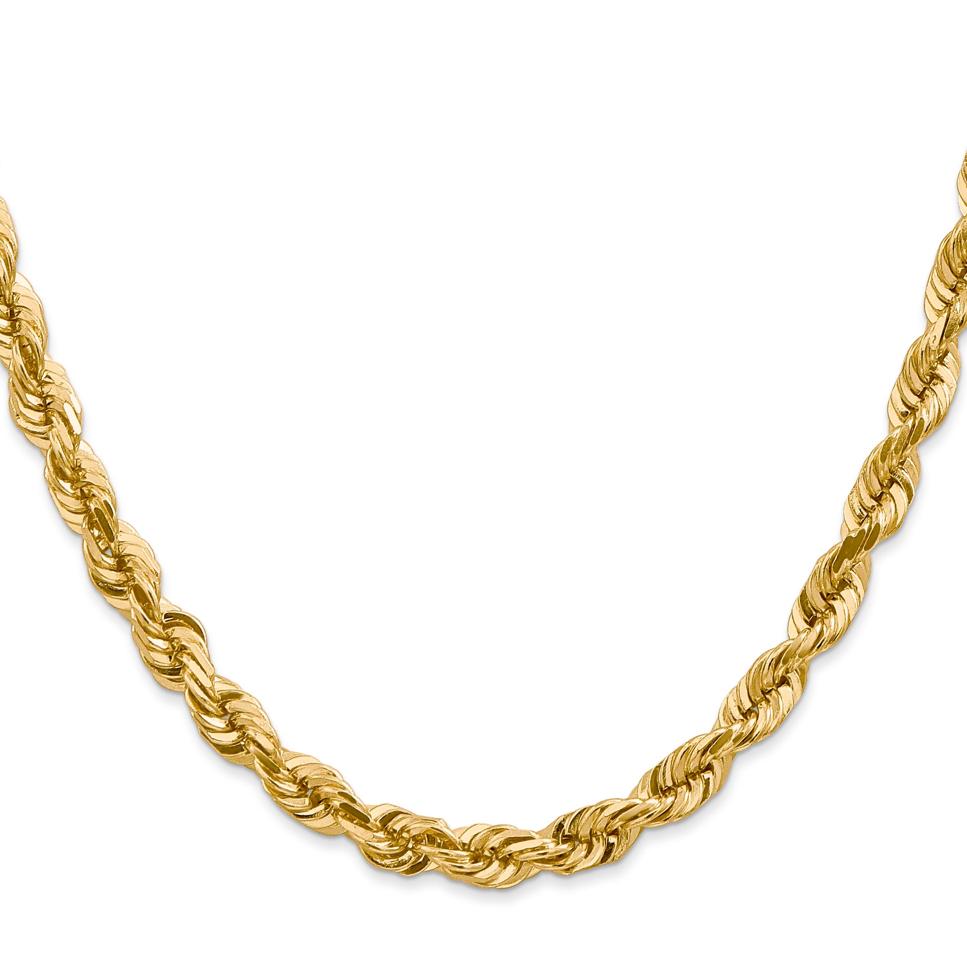 2 Inch 10K Yellow Gold 5.5mm Diamond Cut Rope Chain Necklace