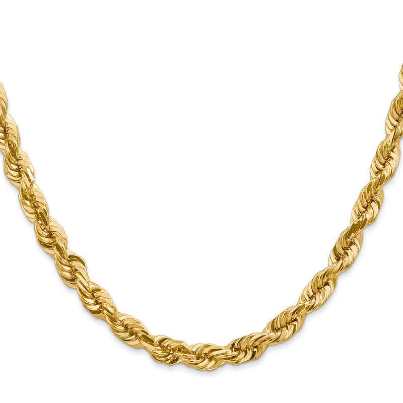 2 Inch 10K Yellow Gold 5.5mm Diamond Cut Rope Chain Necklace