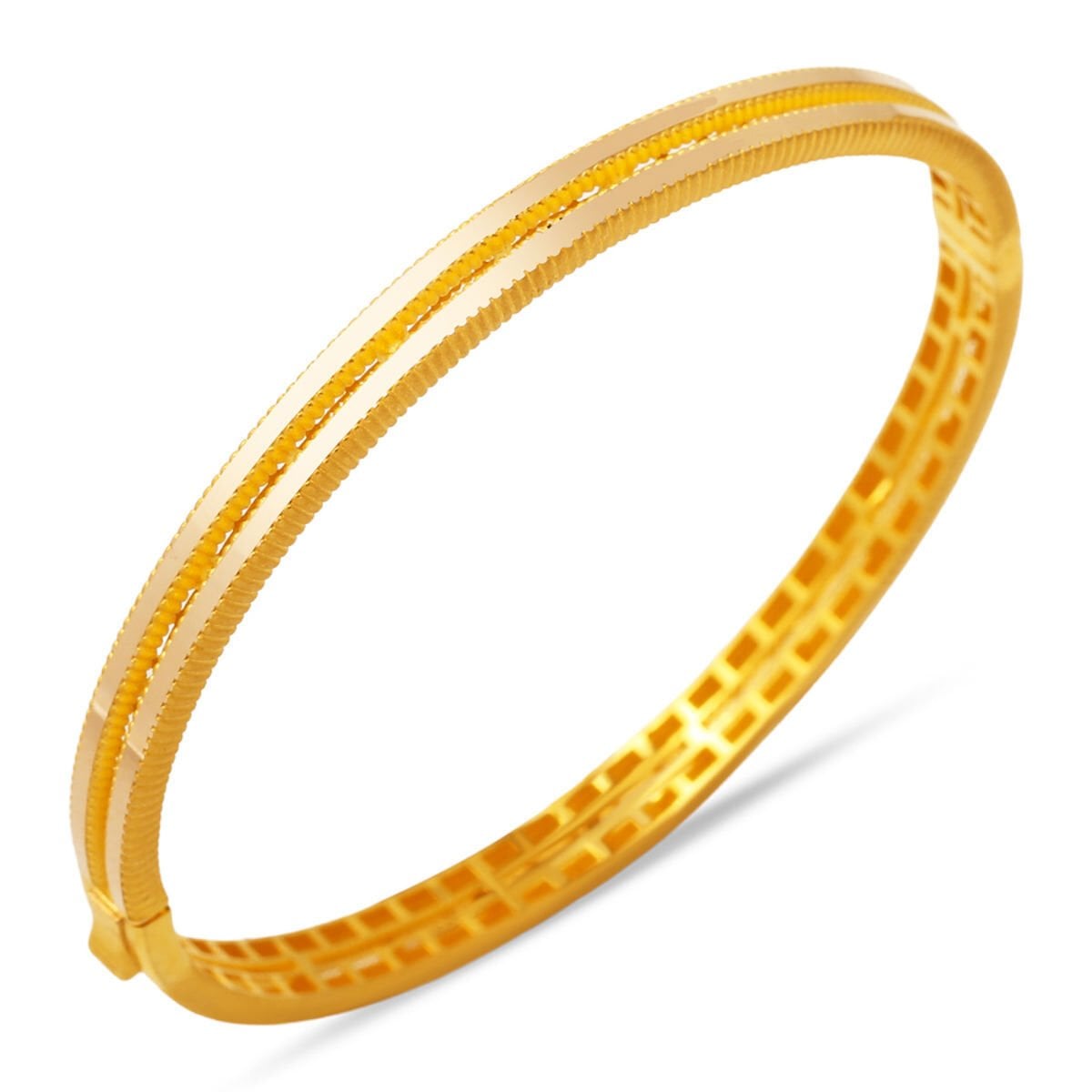 14K Yellow Gold Two Row Ajda Hinged Cuff Bangle