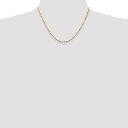18 Inch 10K 1.8mm Diamond-Cut Lightweight Rope Chain Necklace