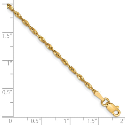 7 Inch 10k Yellow Gold 1.8mm Diamond-Cut Lightweight Rope Chain Bracelet