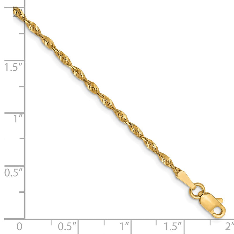 7 Inch 10k Yellow Gold 1.8mm Diamond-Cut Lightweight Rope Chain Bracelet