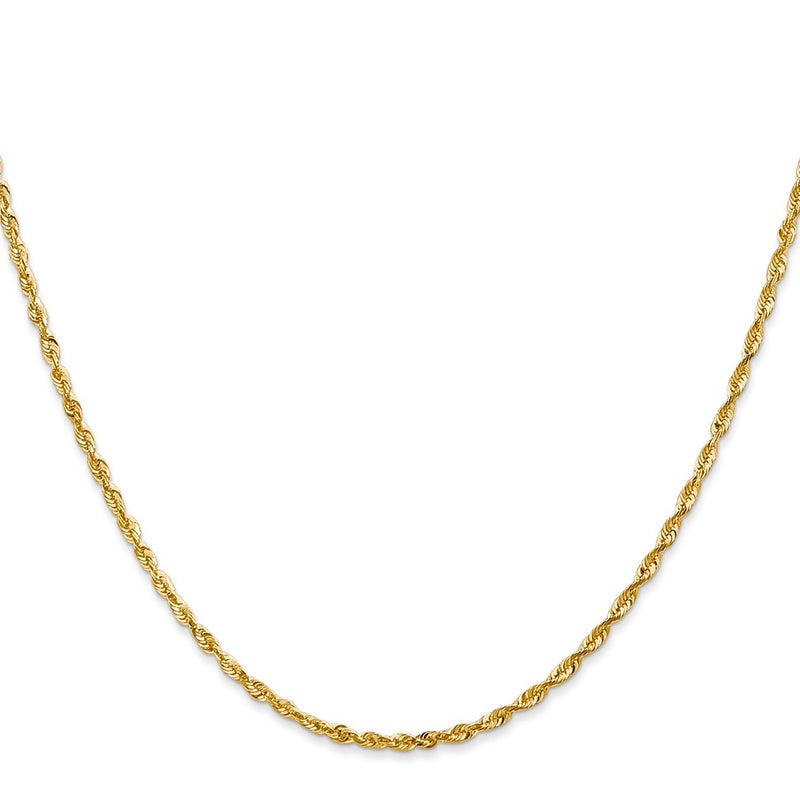 20 Inch 10K 2mm Diamond-Cut Lightweight Rope Chain Necklace