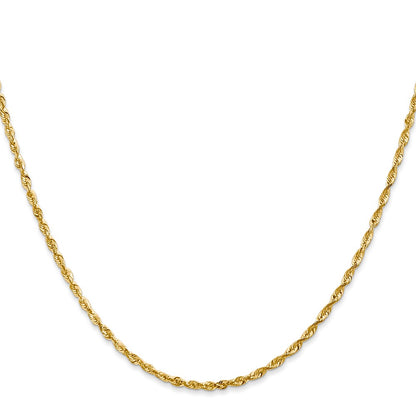 16 Inch 10K 2mm Diamond-Cut Lightweight Rope Chain Necklace