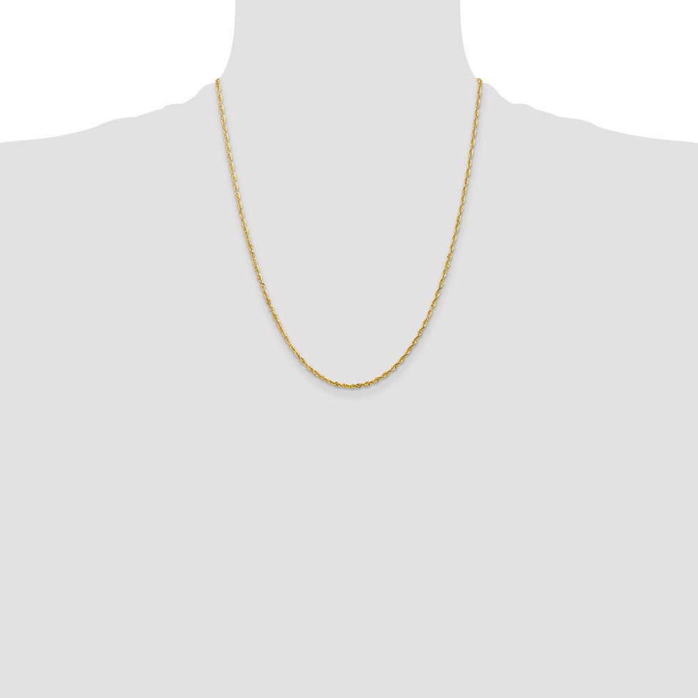 22 Inch 10K Yellow Gold 2mm Diamond Cut Lightweight Rope Chain Necklace