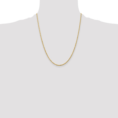 22 Inch 10K Yellow Gold 2mm Diamond Cut Lightweight Rope Chain Necklace