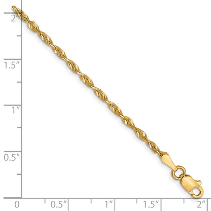 7 Inch 10k Yellow Gold 2mm Diamond-Cut Lightweight Rope Chain Bracelet
