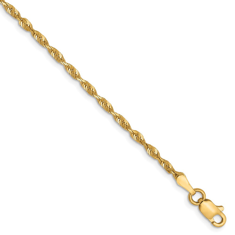 7 Inch 10k Yellow Gold 2mm Diamond-Cut Lightweight Rope Chain Bracelet