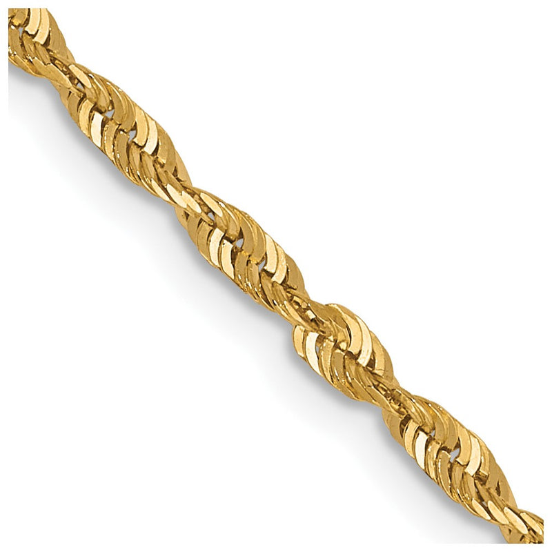 22 Inch 10K Yellow Gold 2mm Diamond Cut Lightweight Rope Chain Necklace