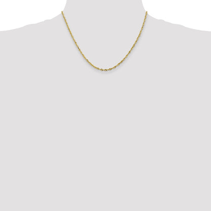 18 Inch 10K 2.5mm Diamond-Cut Lightweight Rope Chain Necklace