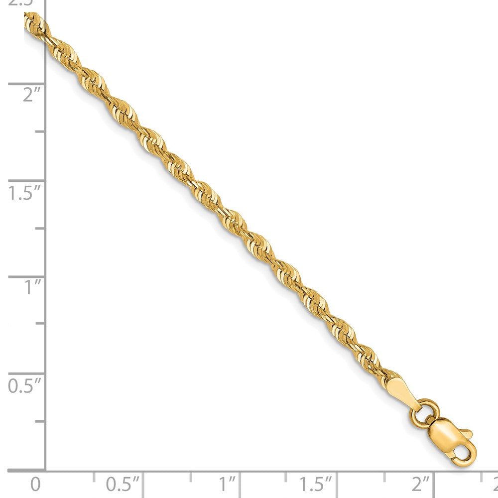 8 Inch 10k Yellow Gold 2.5mm Diamond-Cut Lightweight Rope Chain Bracelet