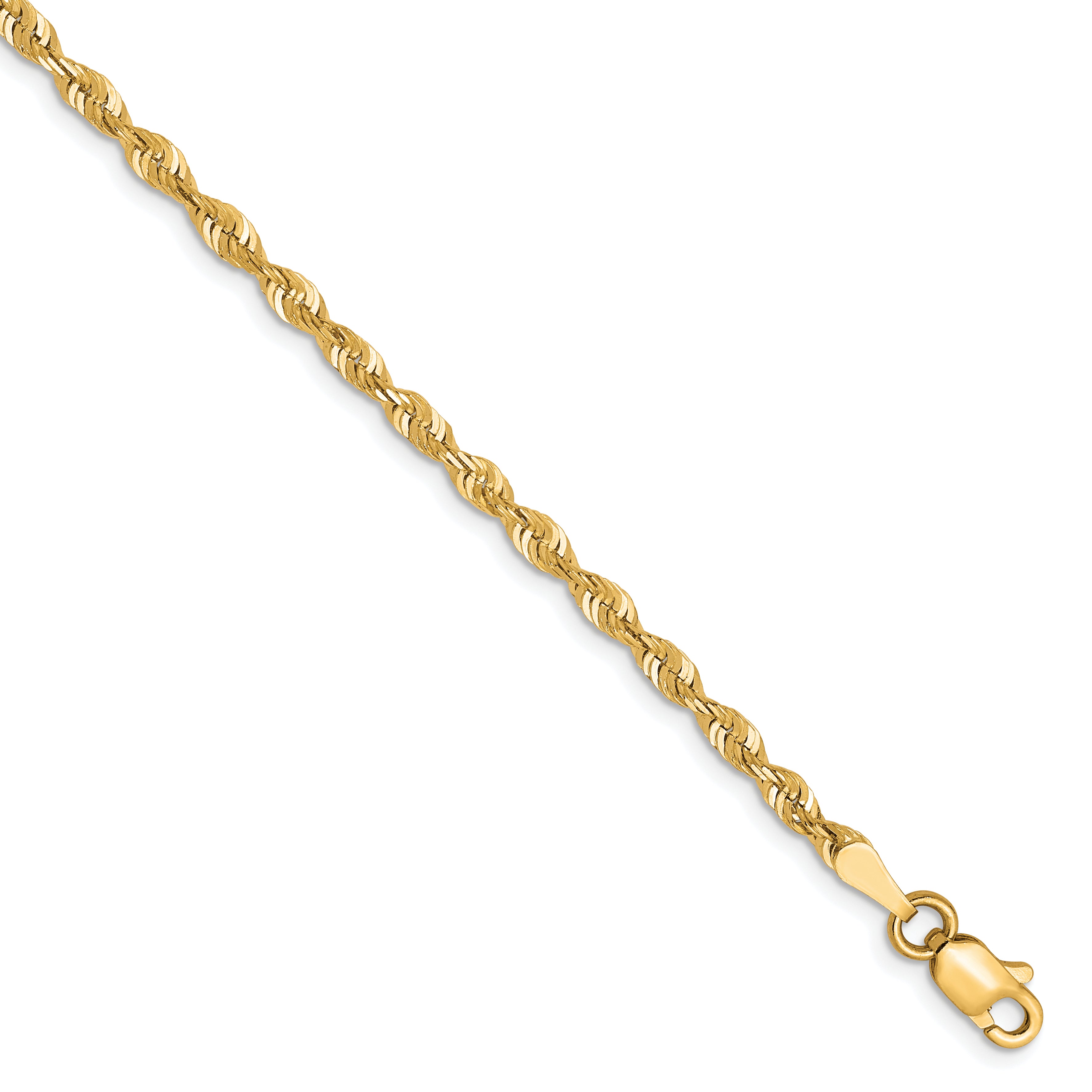 7 Inch 10K Yellow Gold 2.5mm Diamond Cut Lightweight Rope Chain Bracelet