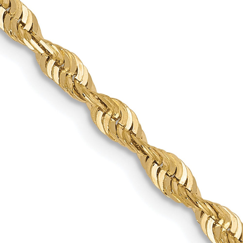 24 Inch 10K Yellow Gold 2.5mm Diamond Cut Lightweight Rope Chain Necklace