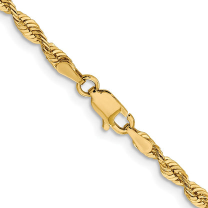 20 Inch 10K 3mm Diamond-Cut Lightweight Rope Chain Necklace