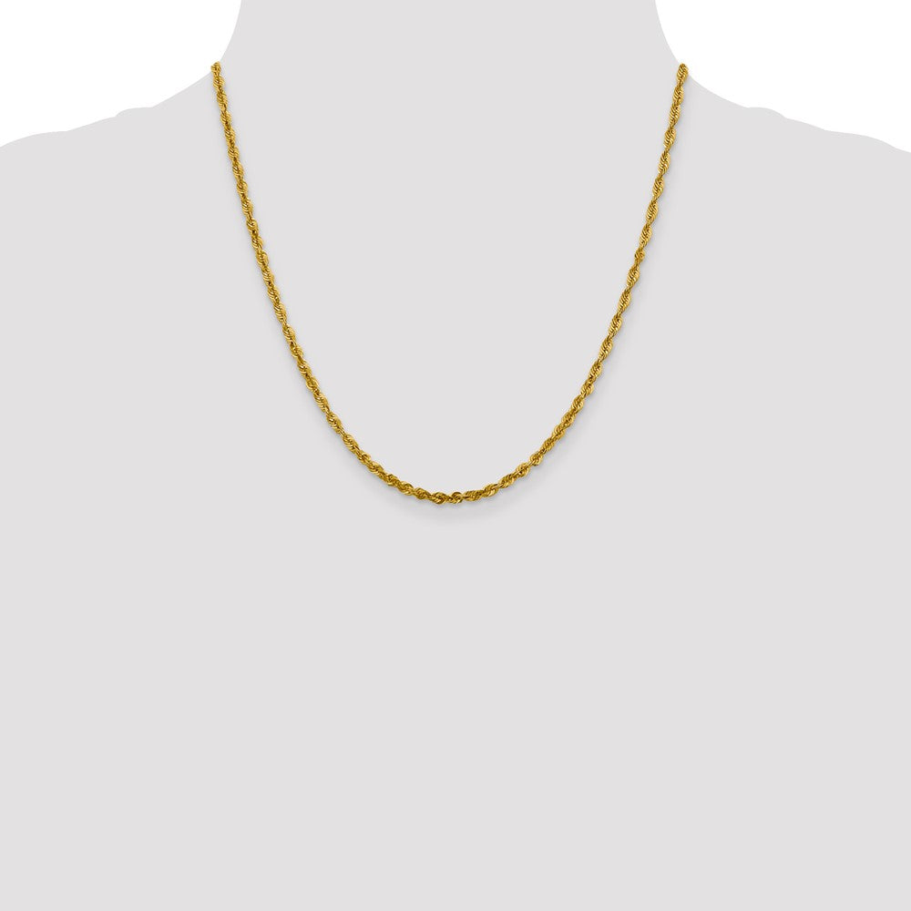 20 Inch 10K 3mm Diamond-Cut Lightweight Rope Chain Necklace