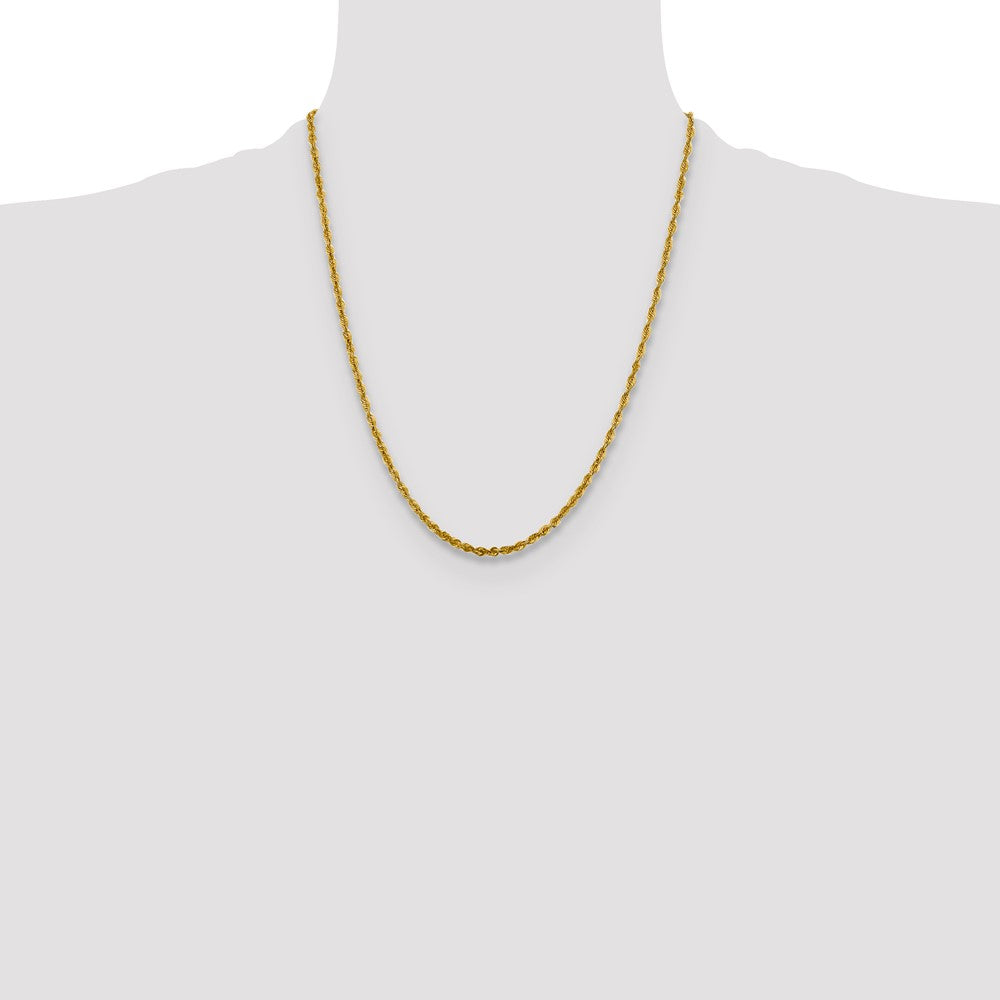 22 Inch 10K Yellow Gold 3mm Diamond Cut Lightweight Rope Chain Necklace