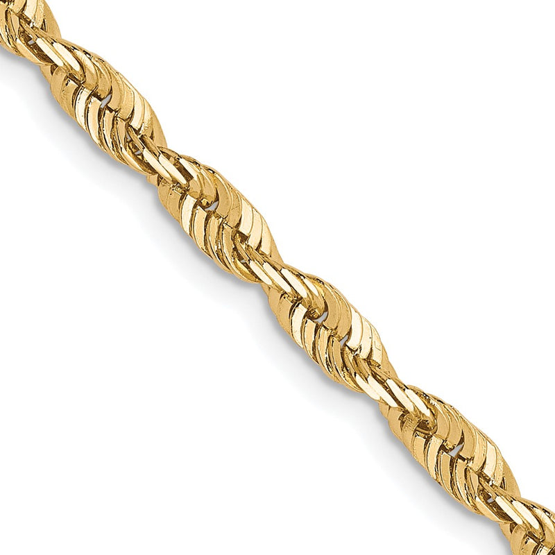 22 Inch 10K Yellow Gold 3mm Diamond Cut Lightweight Rope Chain Necklace