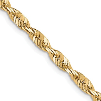 24 Inch 10K Yellow Gold 3mm Diamond Cut Lightweight Rope Chain Necklace