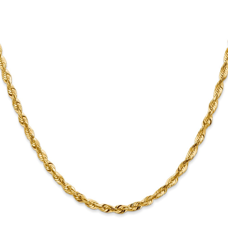 22 Inch 10K Yellow Gold 3.5mm Diamond Cut Lightweight Rope Chain Necklace