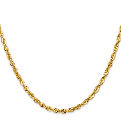 20 Inch 10K 3.5mm Diamond-Cut Lightweight Rope Chain Necklace