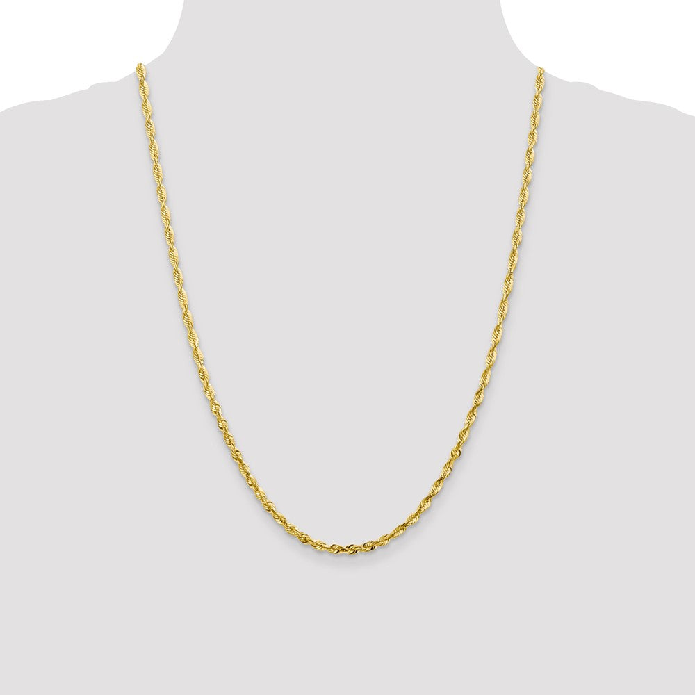 24 Inch 10K 3.5mm Diamond-Cut Lightweight Rope Chain Necklace