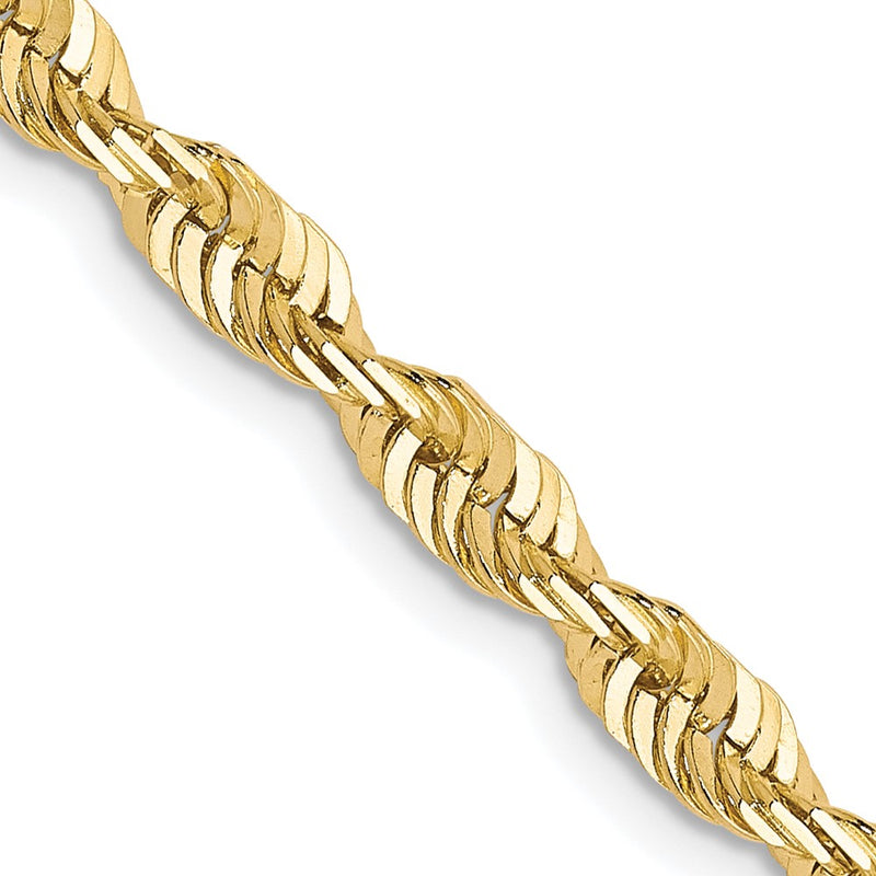 20 Inch 10K 3.5mm Diamond-Cut Lightweight Rope Chain Necklace