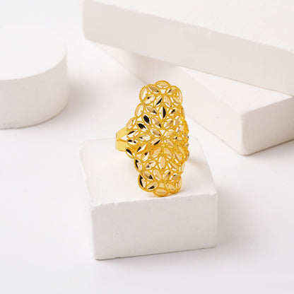 14K Yellow Gold Flower of Life Marquise Ring