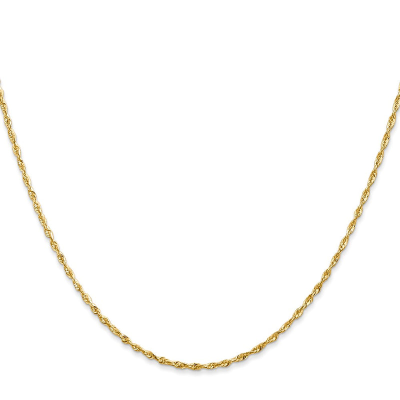 22 Inch 10K Yellow Gold 1.5mm Diamond Cut Lightweight Rope Chain Necklace