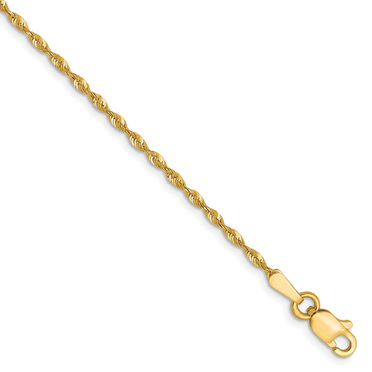 7 Inch 10K Yellow Gold 1.5mm Diamond Cut Lightweight Rope Chain Bracelet