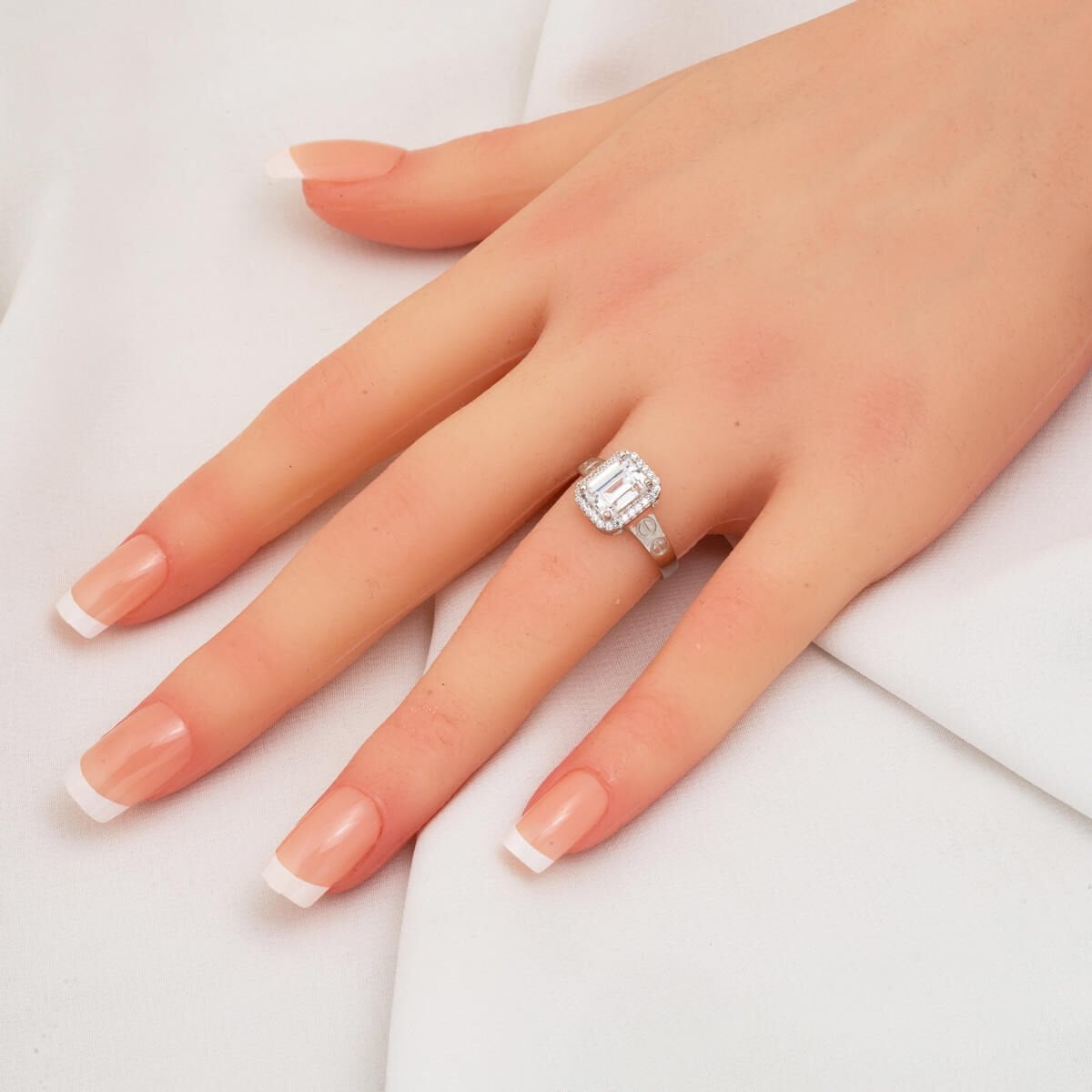 14K White Gold Designer Inspired Baguette Cubic Zirconia Ring