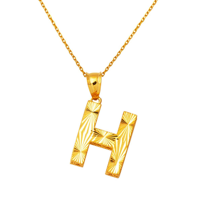 22K Yellow Gold H Initial 3 Dimensional Necklace