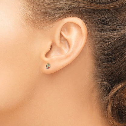 14K Yellow Gold Inverness Flower Multicolor Crystal Earrings