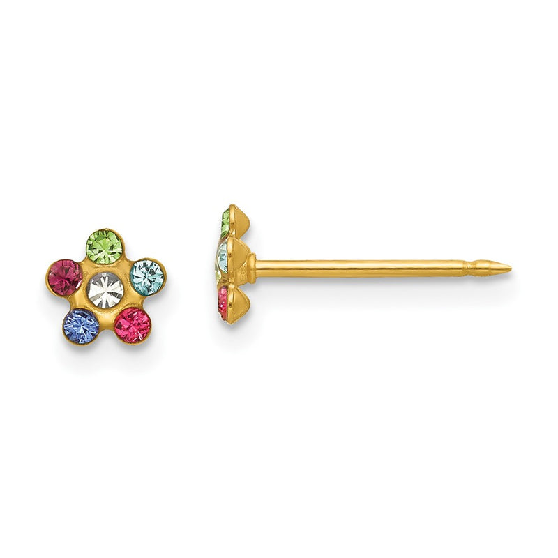 14K Yellow Gold Inverness Flower Multicolor Crystal Earrings