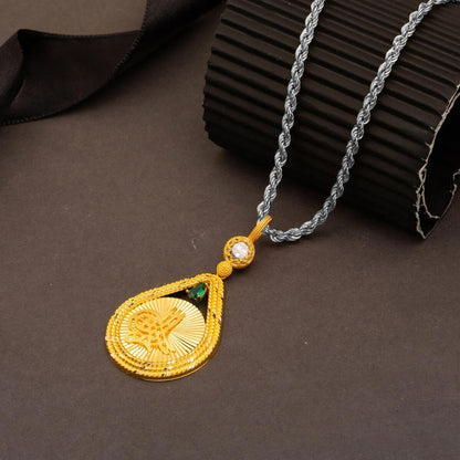 14K Yellow Gold Teardrop Ottoman Tughra Cubic Zirconia Pendant