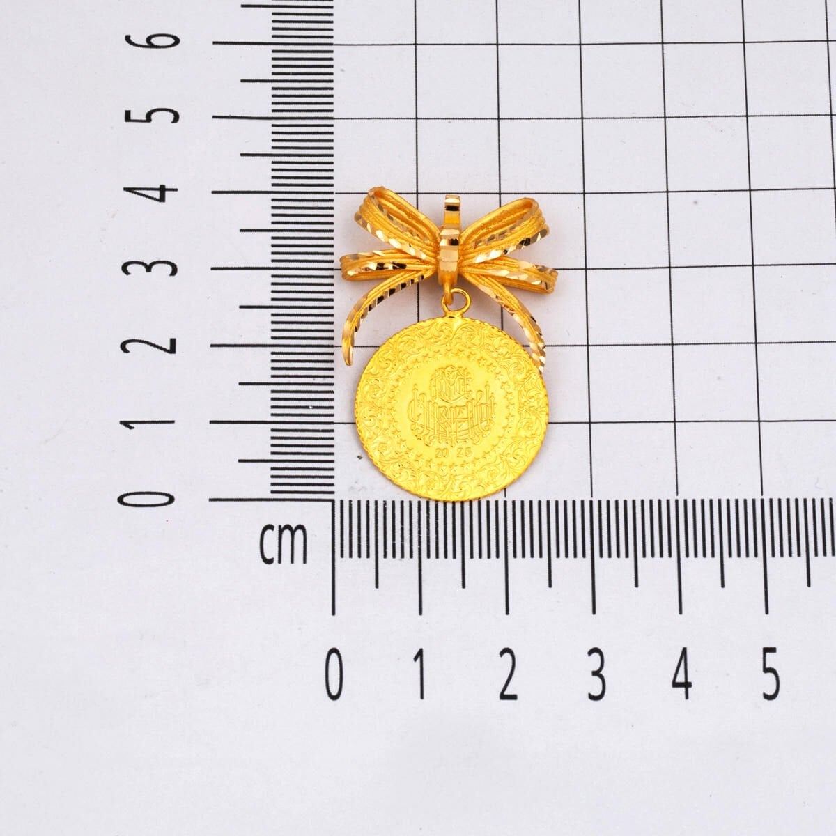 22K Yellow Gold Half Coin Bow Necklace