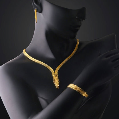 14K Yellow Gold Chevron Braided Jewelry Set