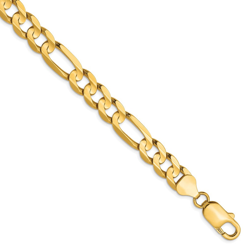 10K Yellow Gold 7.5mm Concave Figaro Bracelet