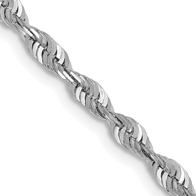 18 Inch 10K White Gold 2.5mm Diamond-Cut Lightweight Rope Chain Necklace