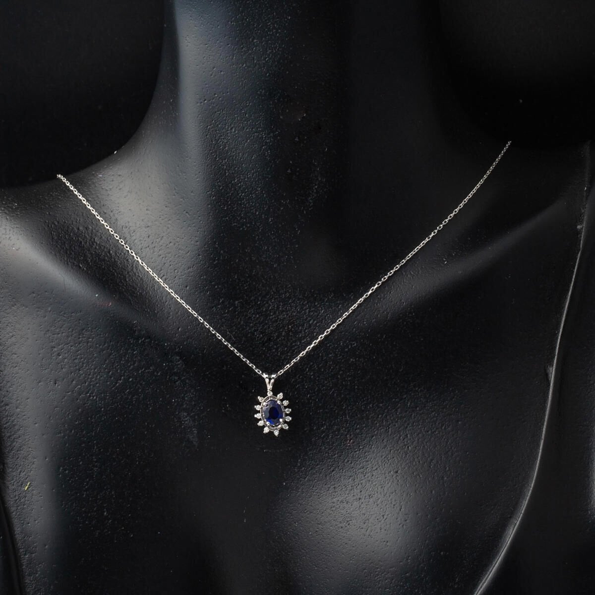 14K White Gold Sapphire Diamond Necklace and Earrings Set 1.50 Ct