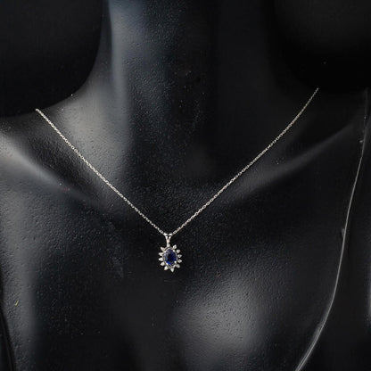 14K White Gold Sapphire Diamond Necklace and Earrings Set 1.50 Ct