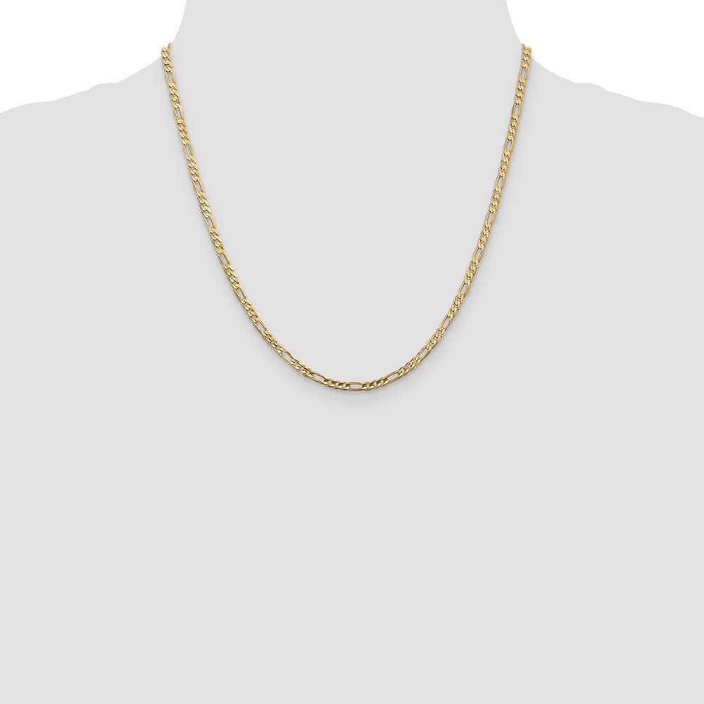 20 Inch 10K 3mm Concave Figaro Chain Necklace