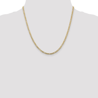 20 Inch 10K 3mm Concave Figaro Chain Necklace